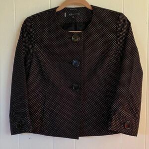 Anne Klein Jacket Women’s 6 Petite Black Blazer Jacket White Swiss Dots Stretch